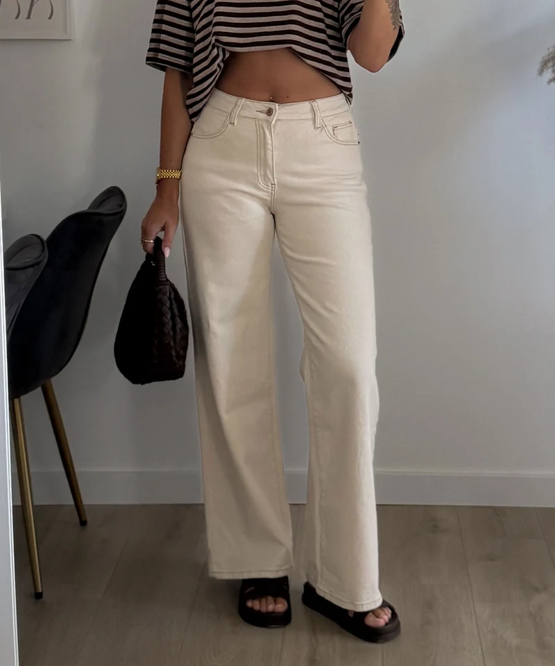 Stretch Dad Fit Mid Rise Jeans Henrika Creme