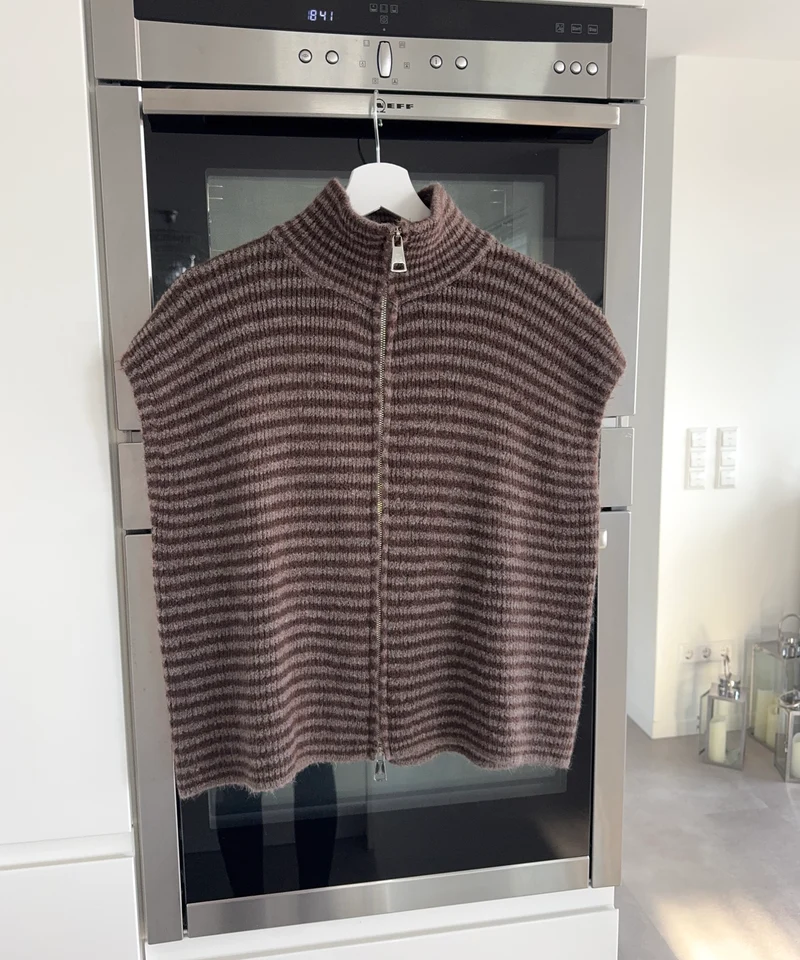 Kurzarm Strickjacke Vania Streifen Braun Taupe