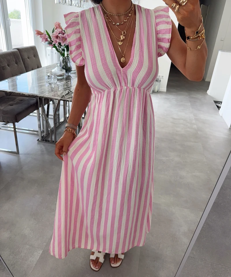 Musselin Kleid Geli Streifen Rosa