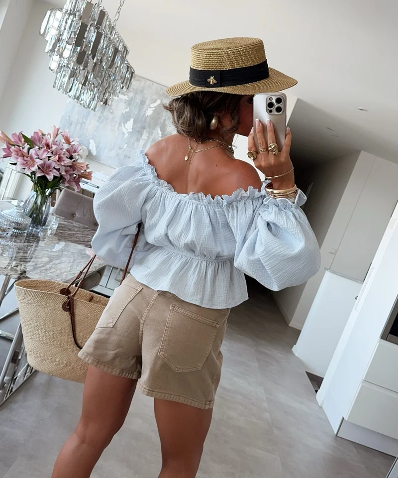 Musselin Bluse Evanthe Hellblau