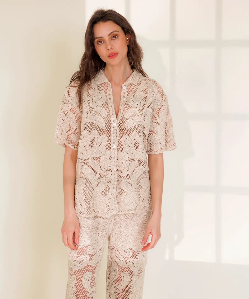 Häkel Shirt Lyni Beige
