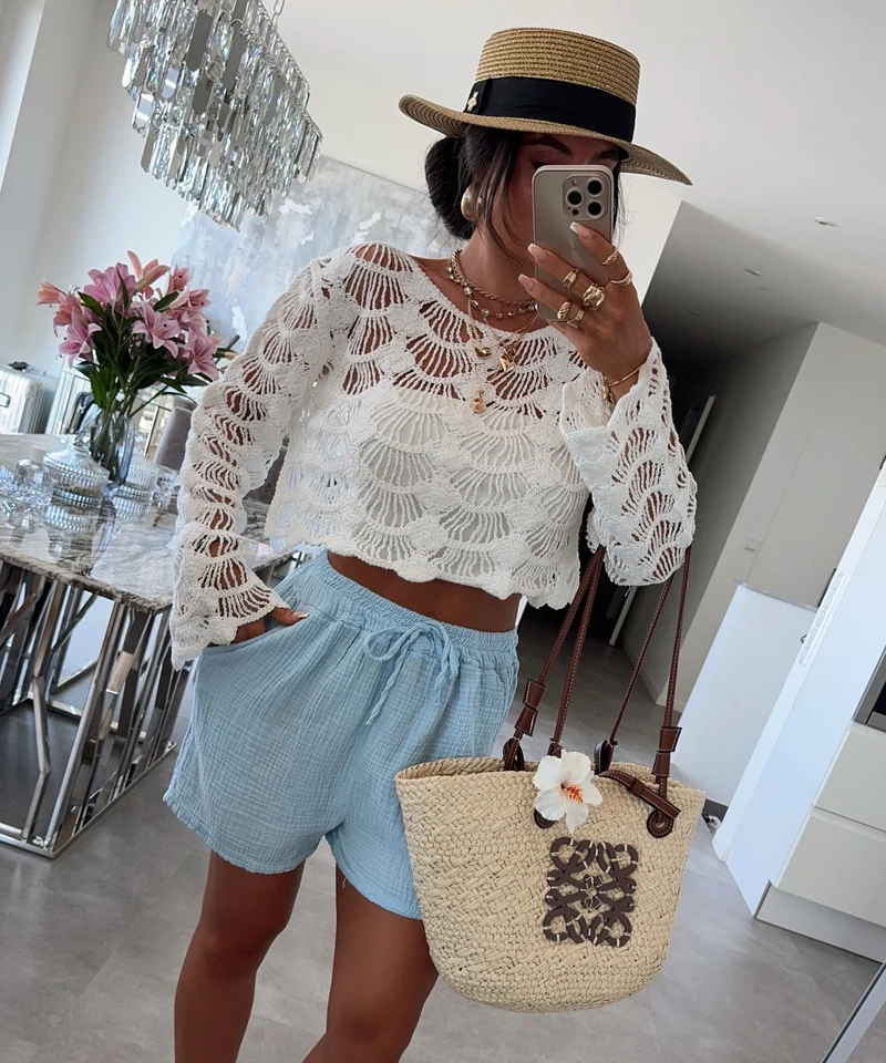 Musselin Shorts Hellblau