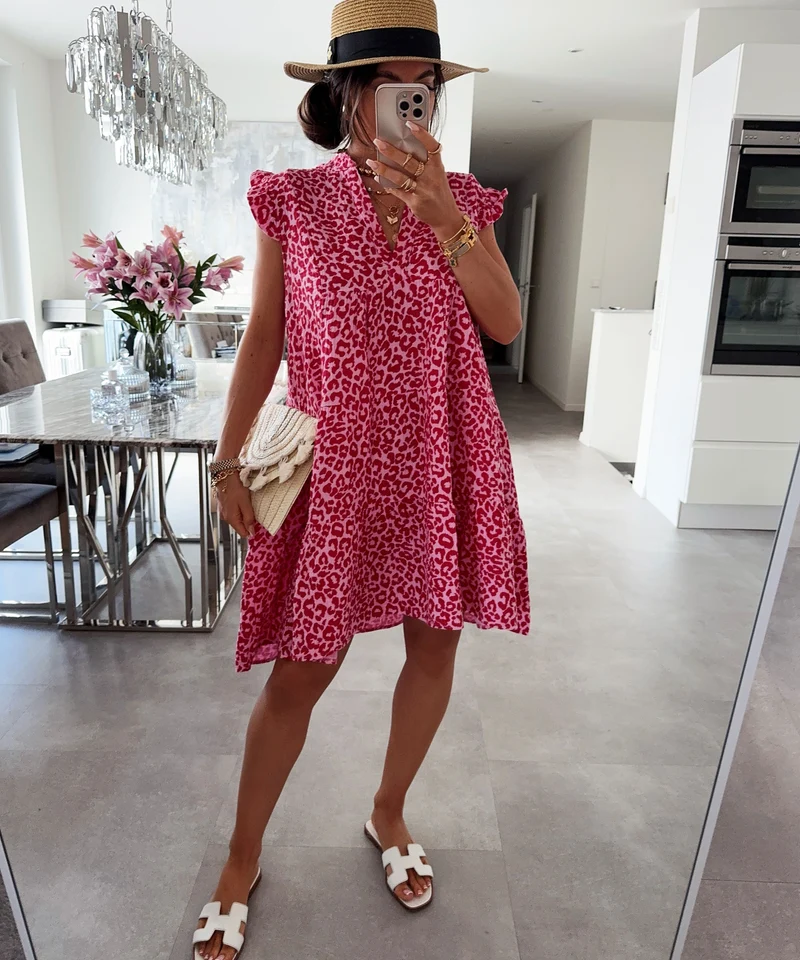 Musselin Kleid Inesa Leo Rosa Rot