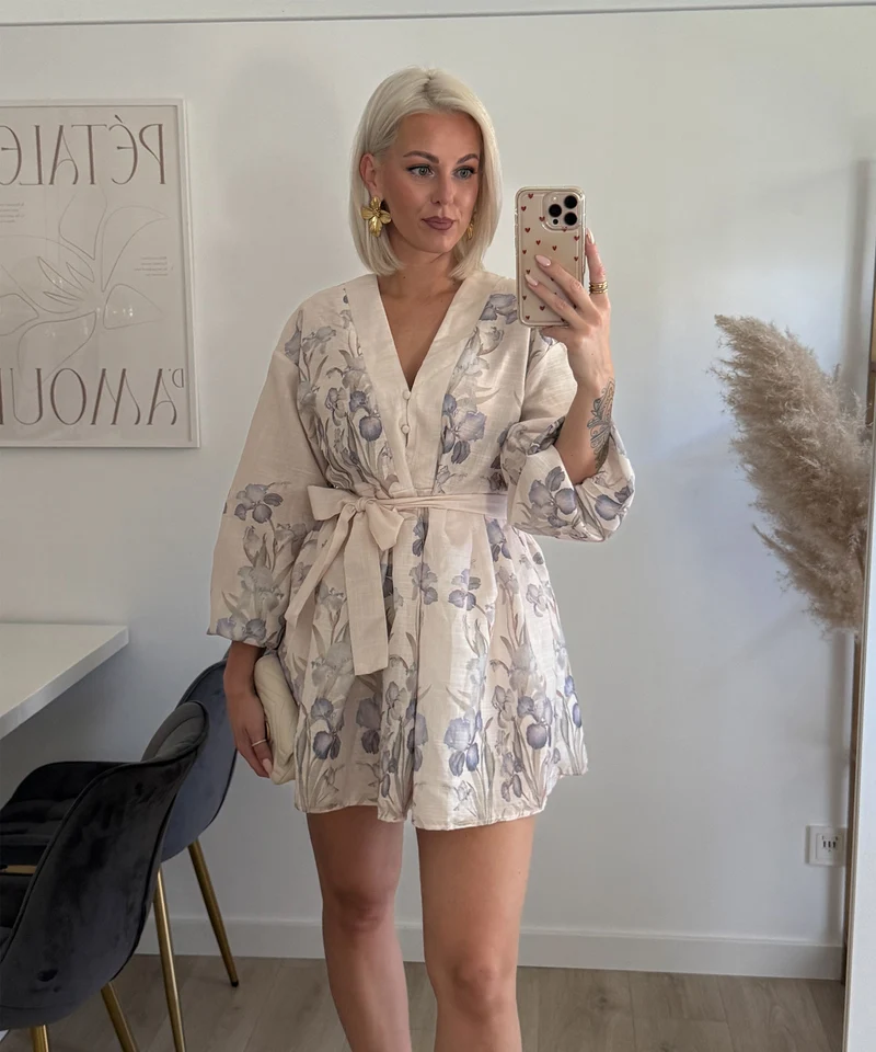 Kleid Loua Blume Beige
