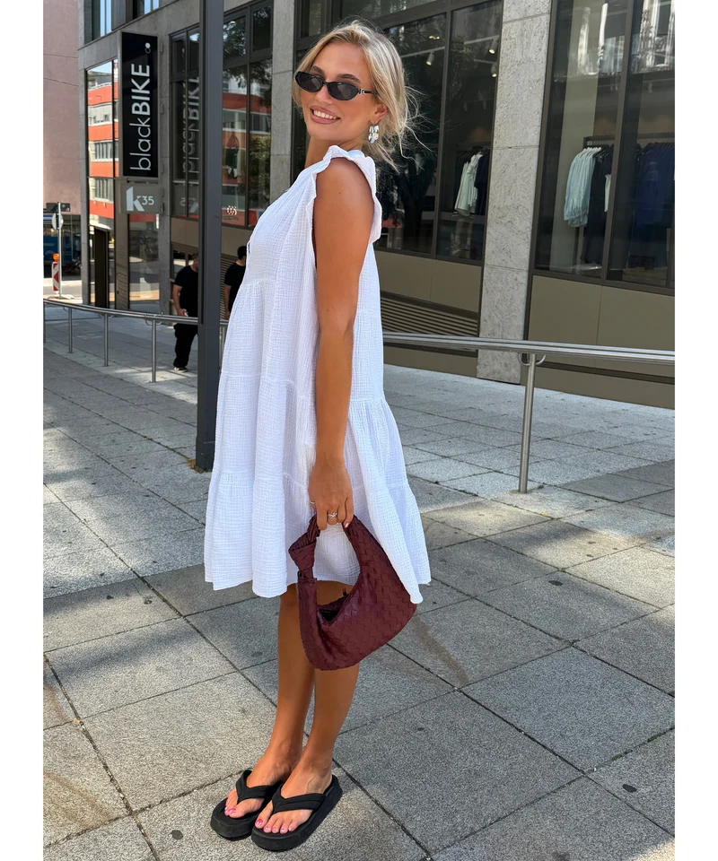 Musselin Kleid Inesa Uni Weiß