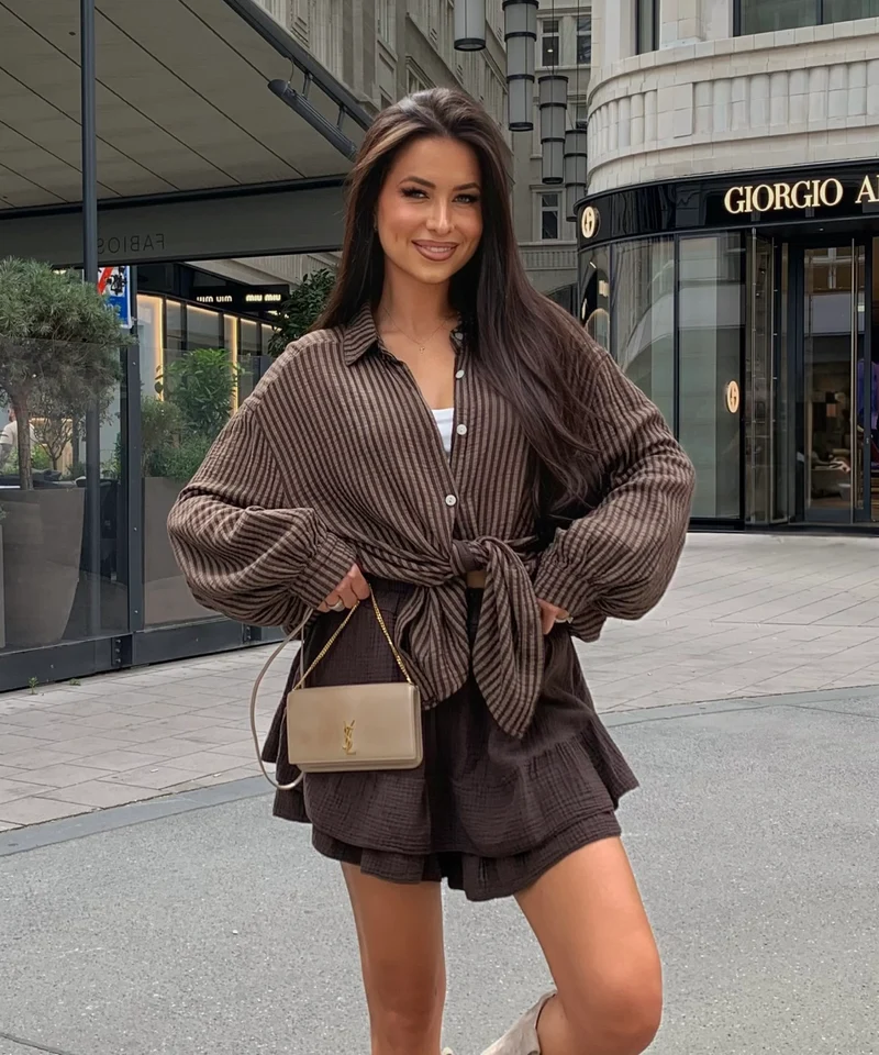 Musselin Bluse Laya Streifen Braun