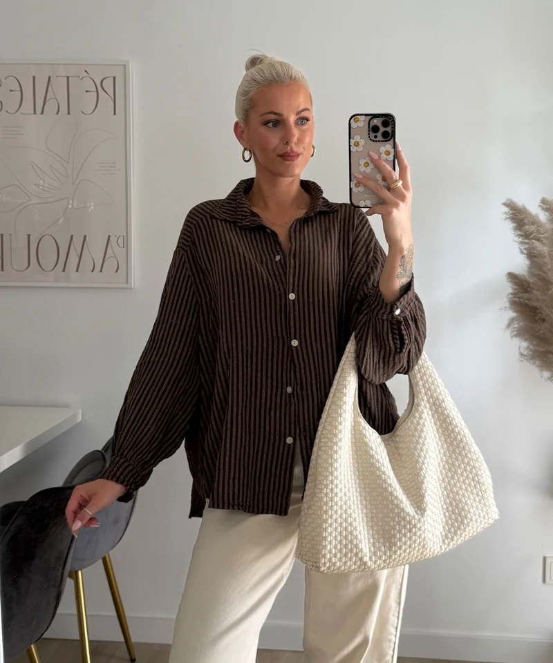 Musselin Bluse Laya Streifen Braun
