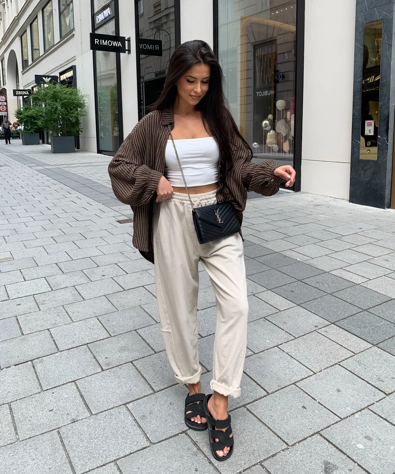 Musselin Bluse Laya Streifen Braun