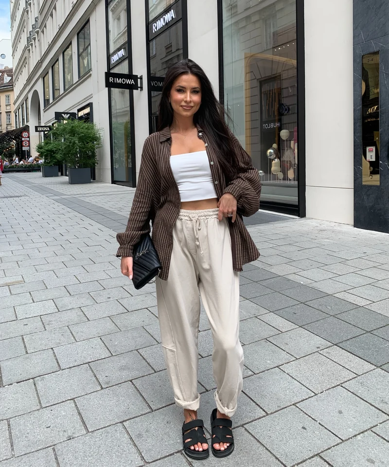 Musselin Bluse Laya Streifen Braun