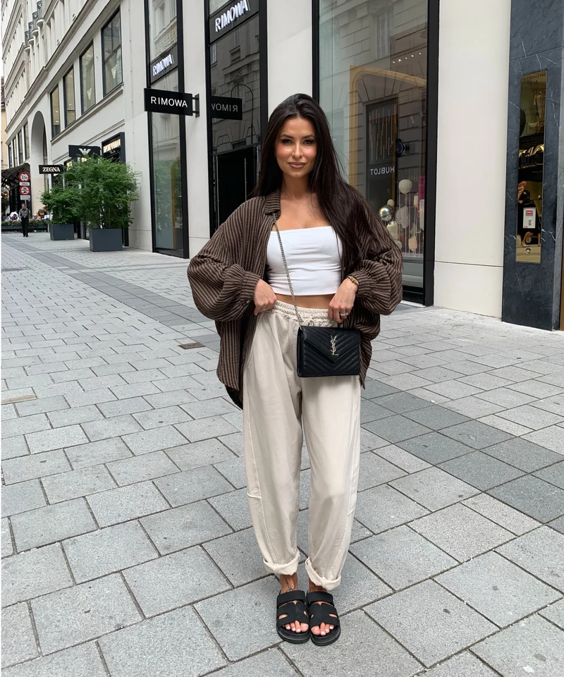Musselin Bluse Laya Streifen Braun