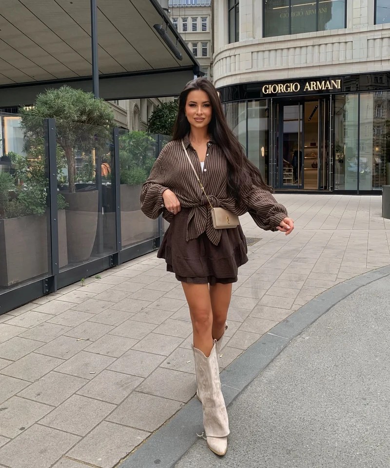 Musselin Bluse Laya Streifen Braun