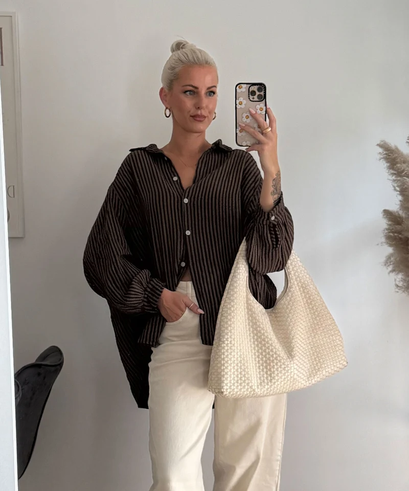 Musselin Bluse Laya Streifen Braun