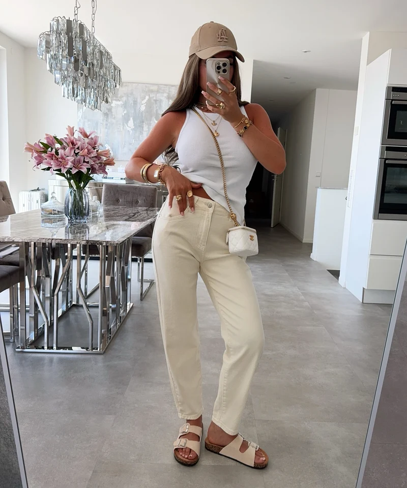 Stretch Mom Jeans Juta Creme