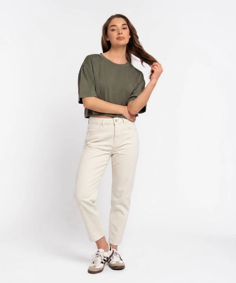 Stretch Mom Jeans Juta Creme