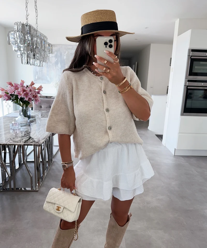 Kurzarm Strickjacke Jesse Beige