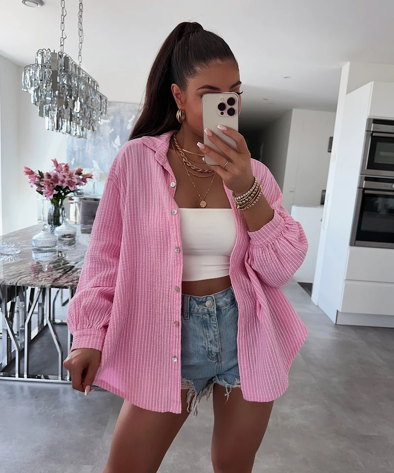 Musselin Bluse Felixa Streifen Hellpink