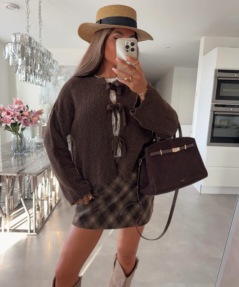 Schleifen Cardigan Narella Dunkelbraun