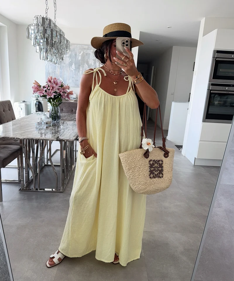 Musselin Maxi Kleid Riri Gelb