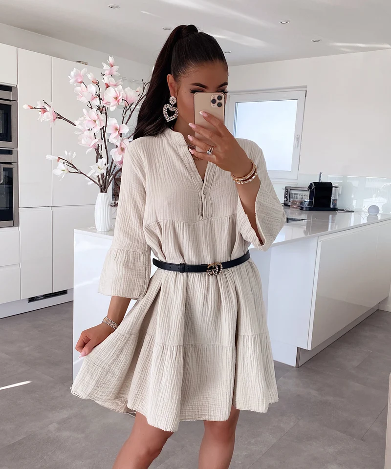 Musselin Kleid Alejandra Beige