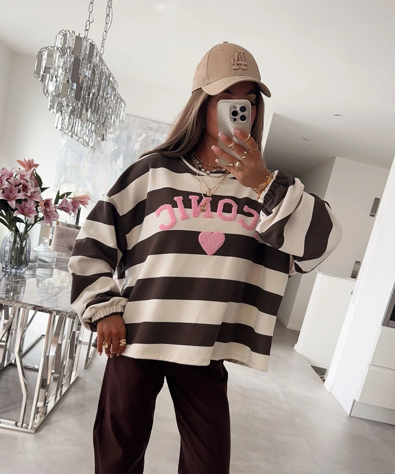 Streifen Pullover Iconic Braun Beige