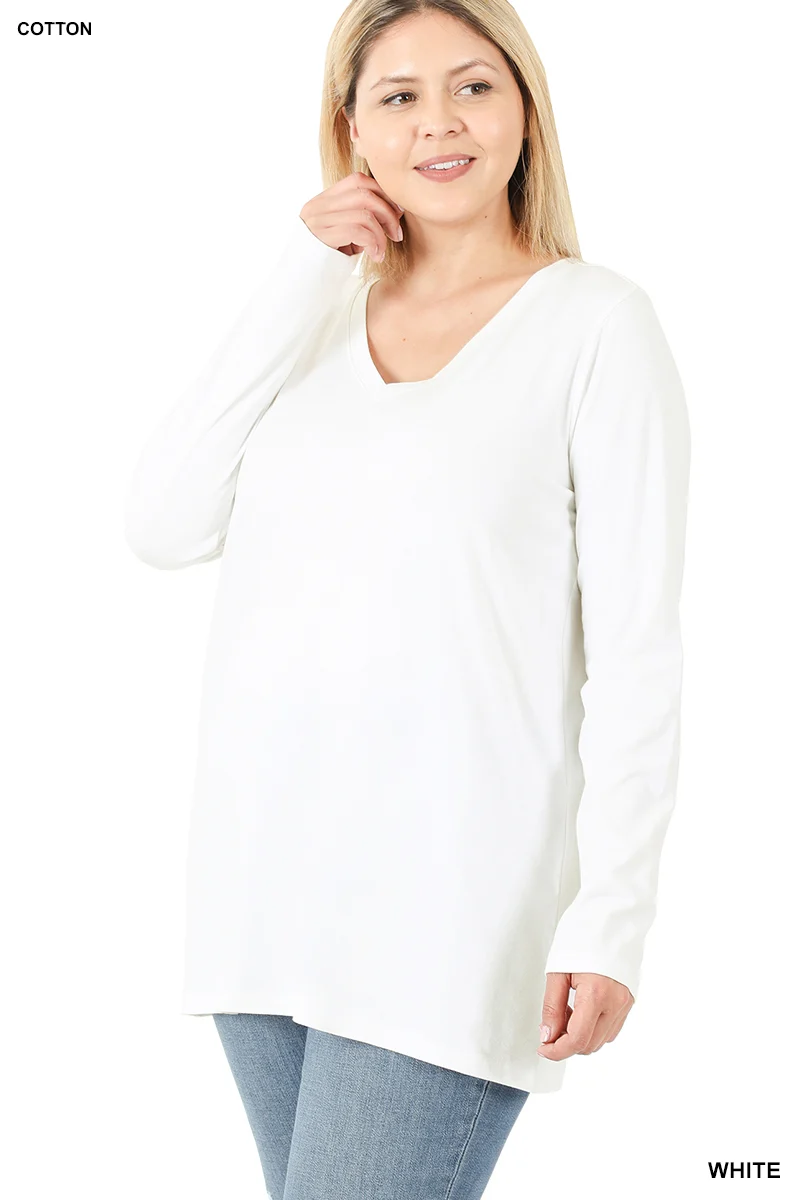 Zenana Plus Cotton V-Neck Basic T-Shirt