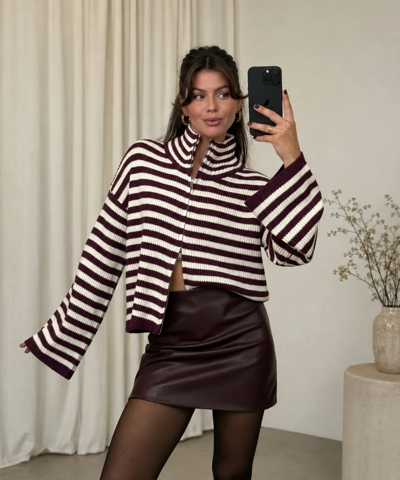 Zip Pullover Rani Weinrot
