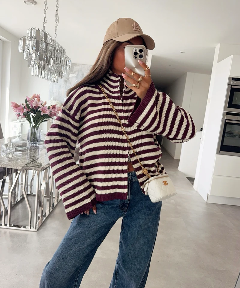 Zip Pullover Rani Weinrot