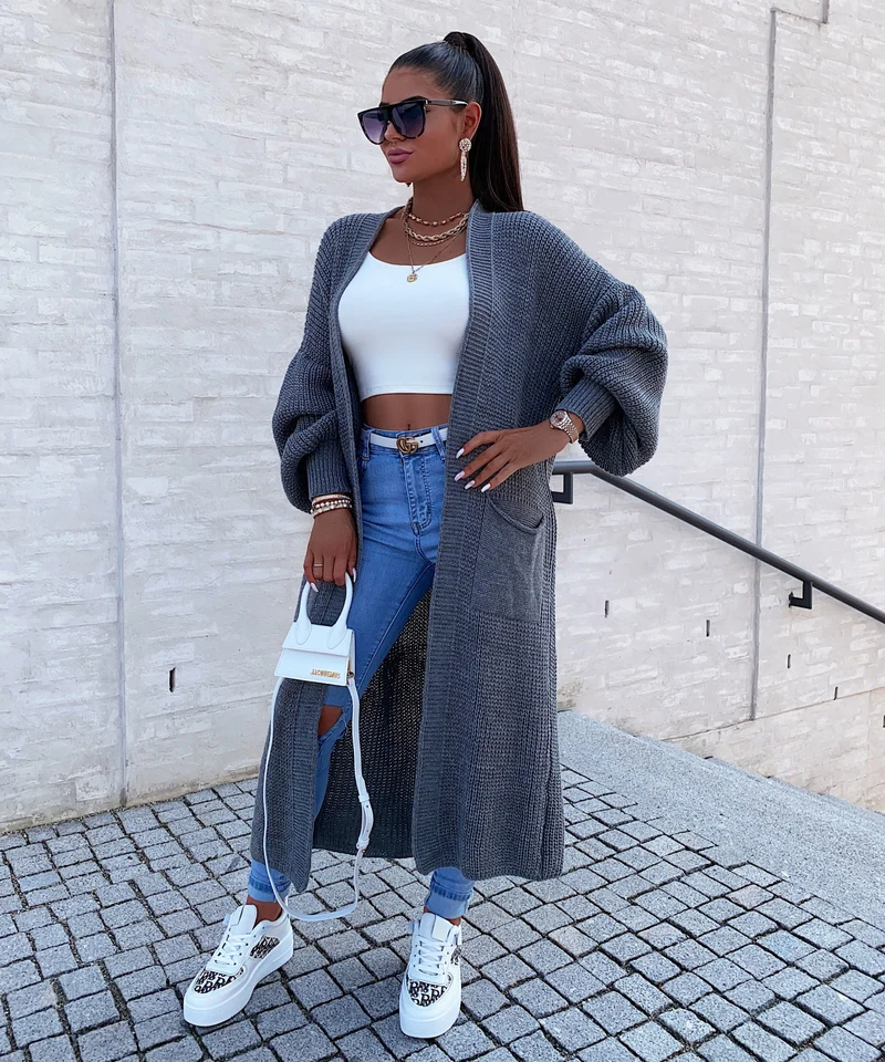 Cardigan Leilani lang Dunkelgrau