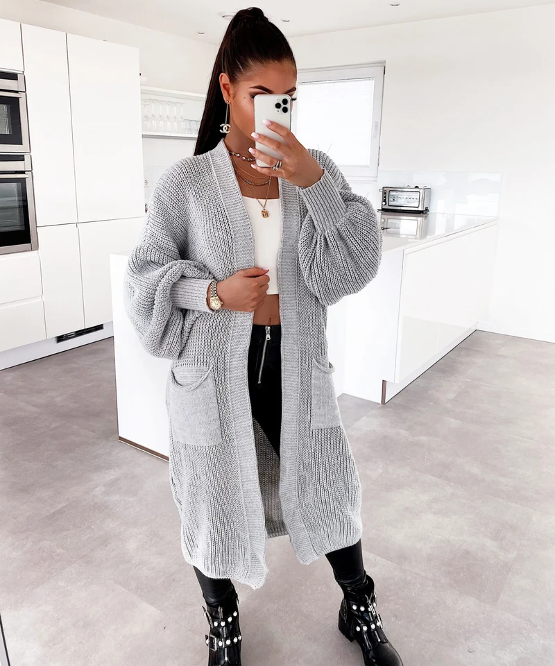 Cardigan Leilani lang Grau