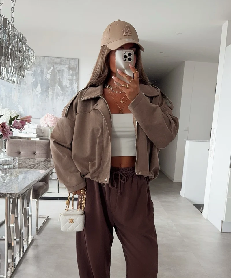 Wildleder Optik Jacke Moa Taupe