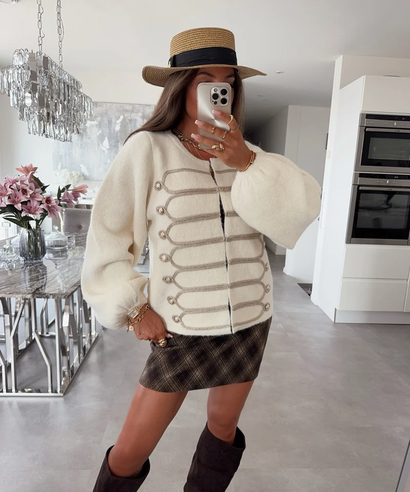Military-Strickjacke Keala Creme