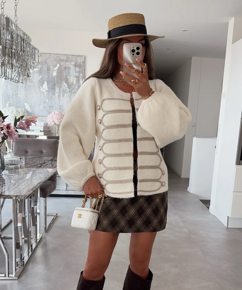 Military-Strickjacke Keala Creme