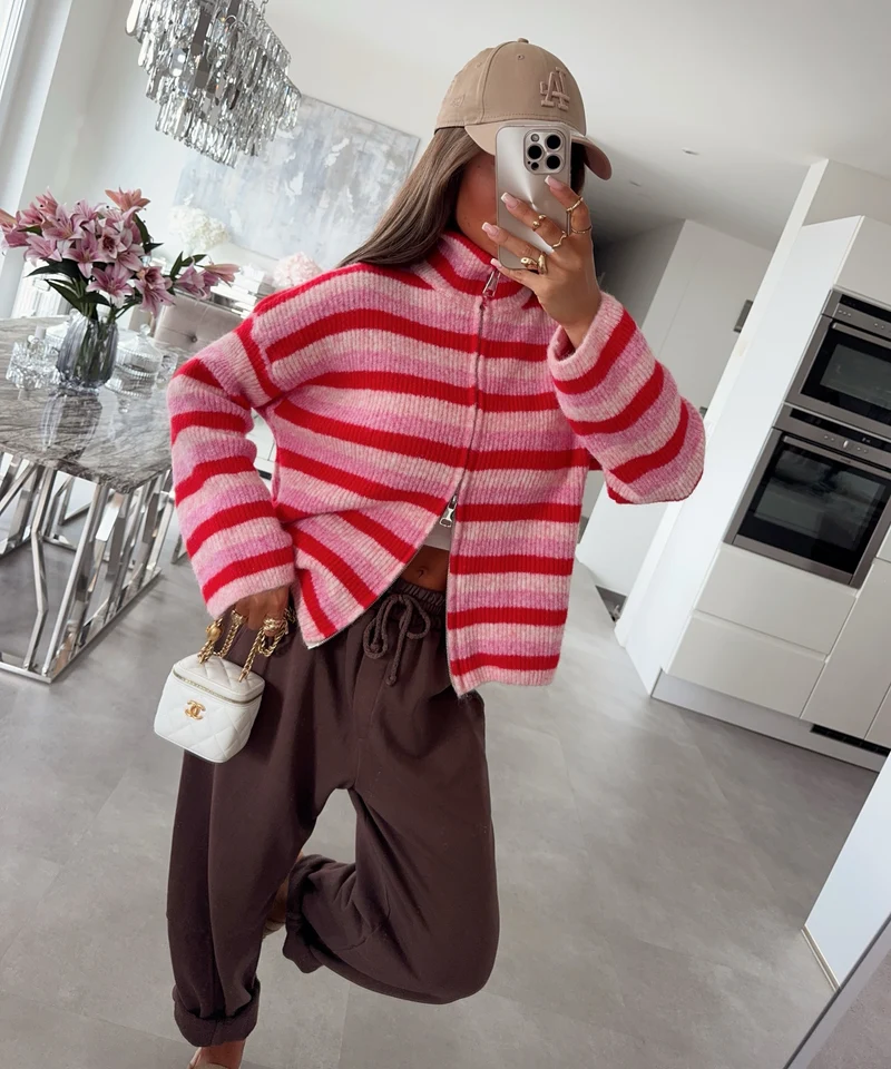 Zip Strickjacke Vianne Rosa Rot