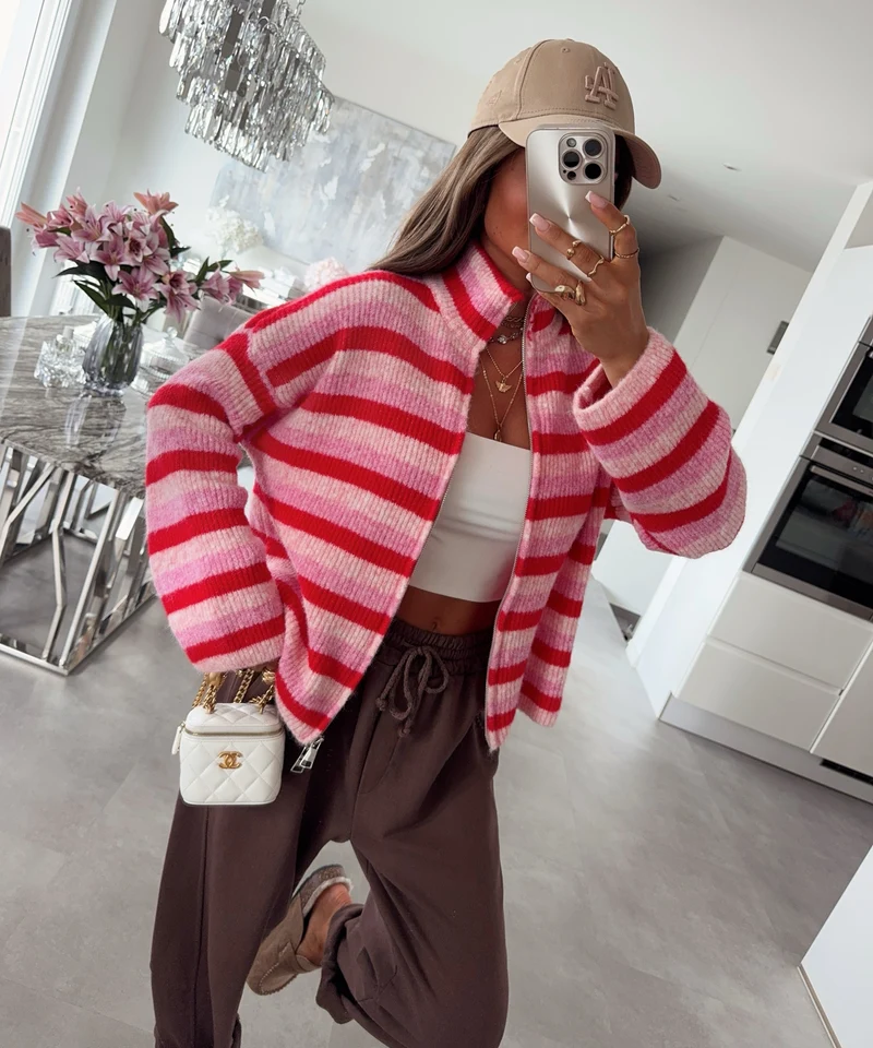 Zip Strickjacke Vianne Rosa Rot
