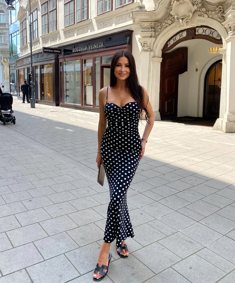 Maxi Kleid Punkte Jaqui Schwarz