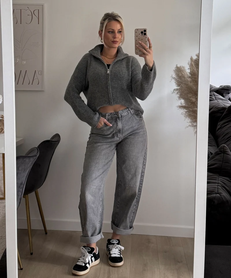 Zip Strickjacke Helena Uni Grau