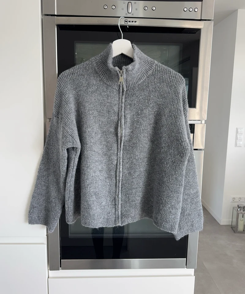 Zip Strickjacke Helena Uni Grau