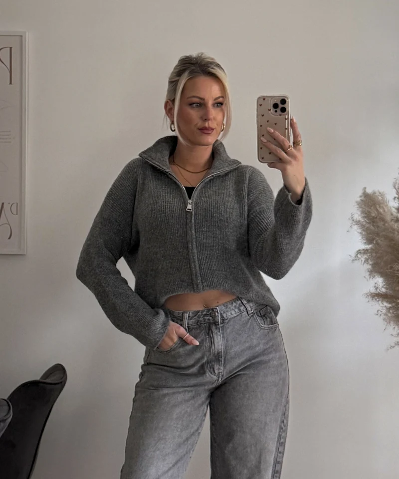 Zip Strickjacke Helena Uni Grau