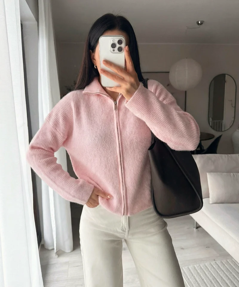 Zip Strickjacke Helena Uni Hellrosa