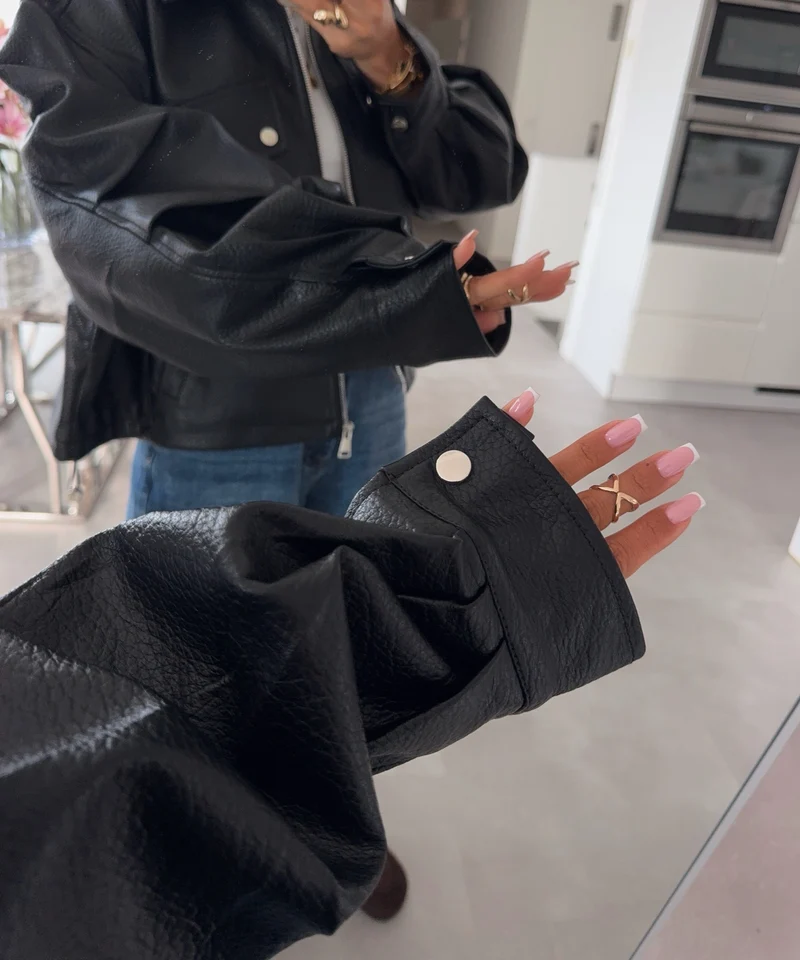 Oversize Lederjacke Hana Schwarz