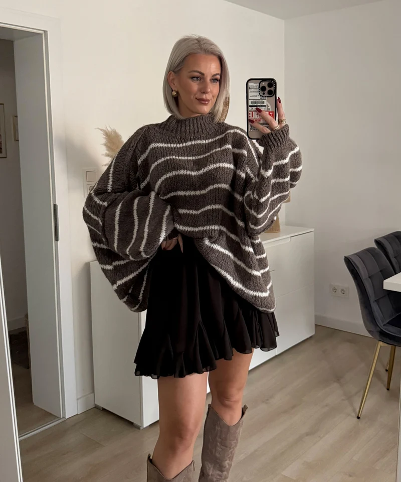 Oversize Pullover Sia Streifen Braun