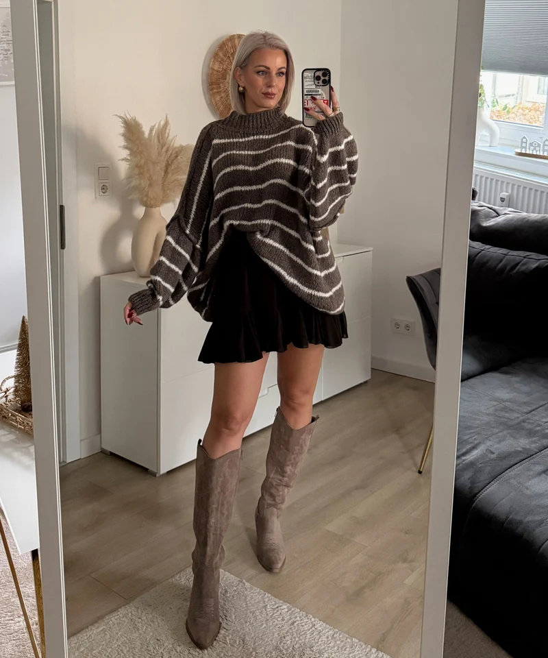 Oversize Pullover Sia Streifen Braun