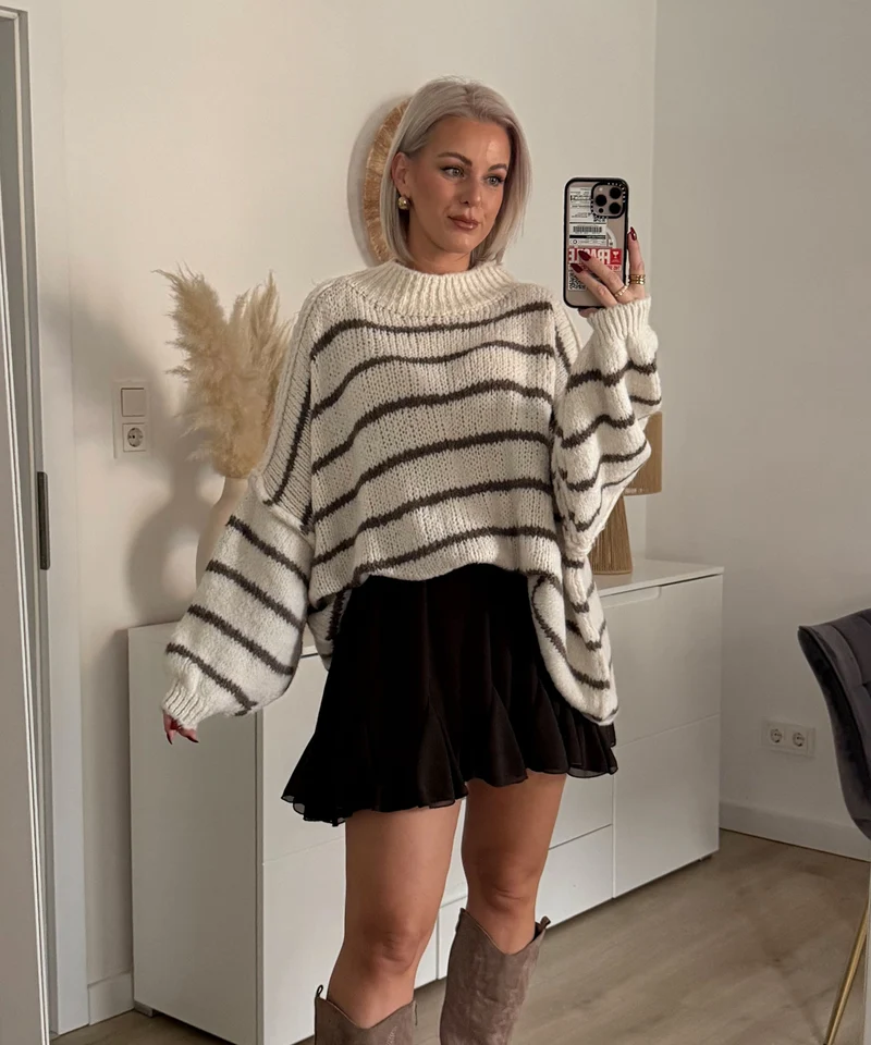 Oversize Pullover Sia Streifen Beige Braun