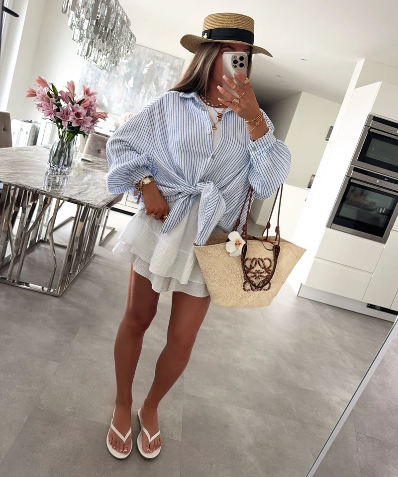 Musselin Bluse Felixa Streifen Hellblau