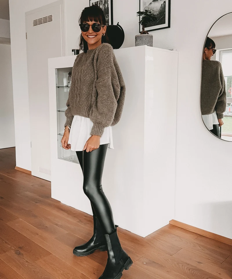 Gefütterte Lederleggings Enya Schwarz