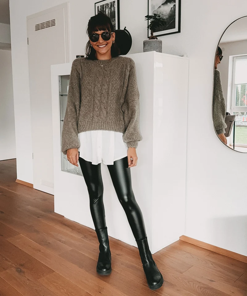 Gefütterte Lederleggings Enya Schwarz