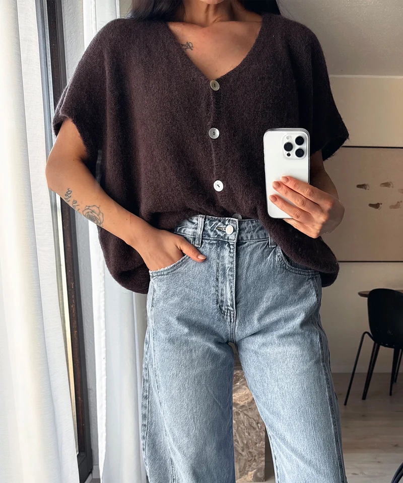 Kurzarm Cardigan Liz Dunkelbraun