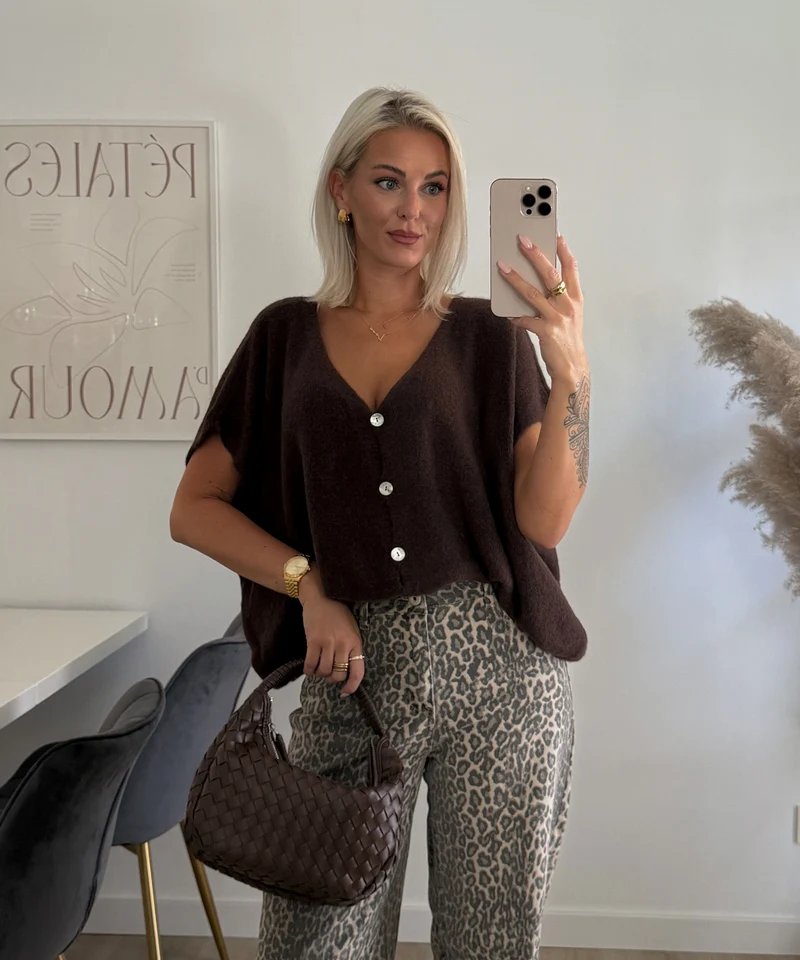 Kurzarm Cardigan Liz Dunkelbraun