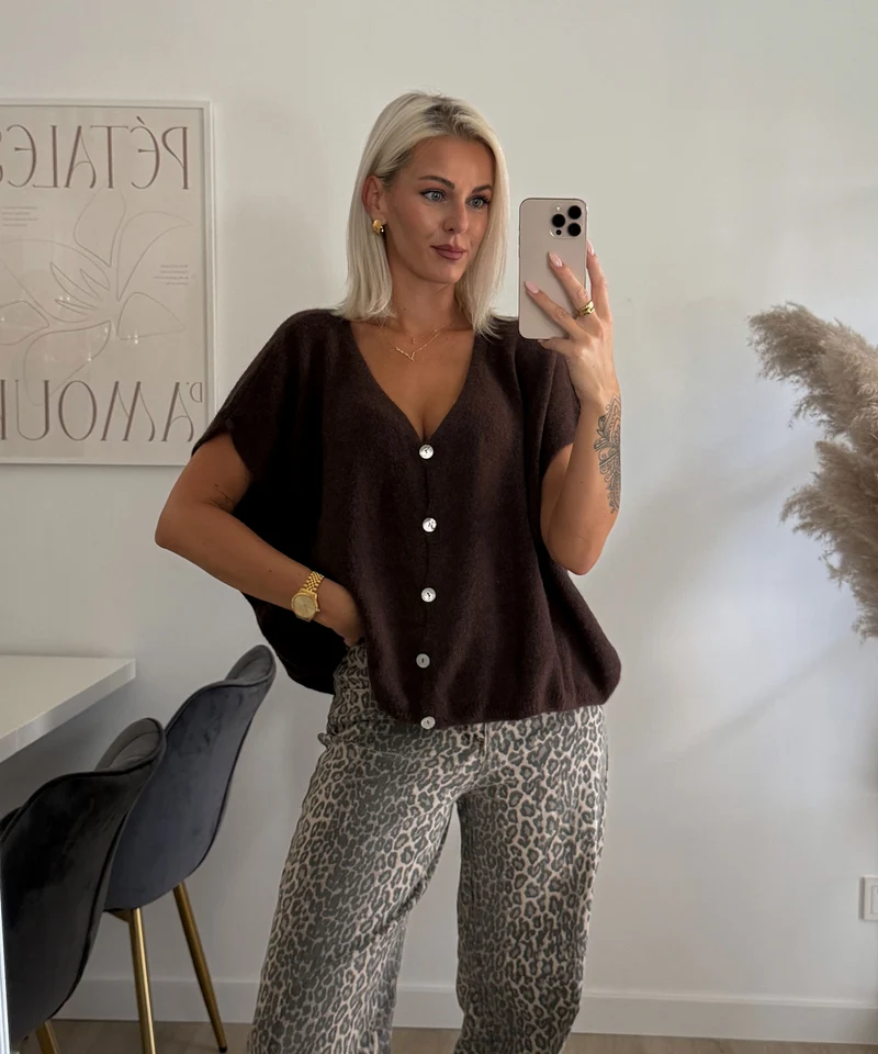 Kurzarm Cardigan Liz Dunkelbraun
