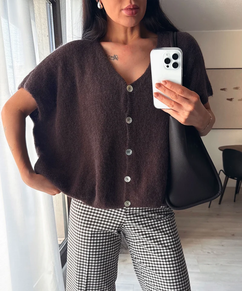 Kurzarm Cardigan Liz Dunkelbraun